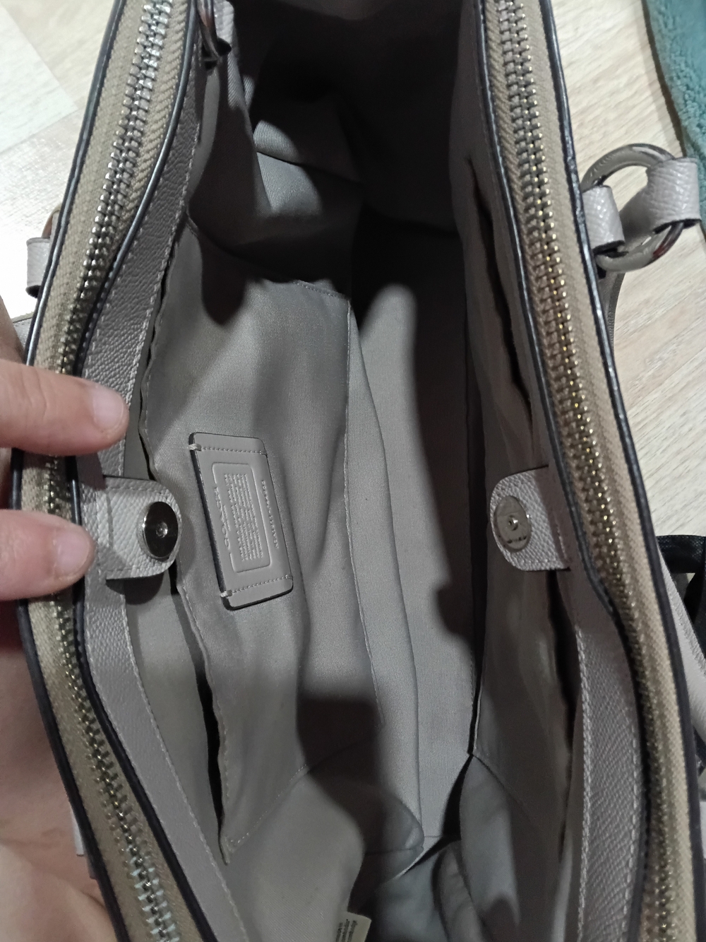 Coach Taupe Cream Pebbled Leather Satchel with Wallet - Picture 9 of 16
